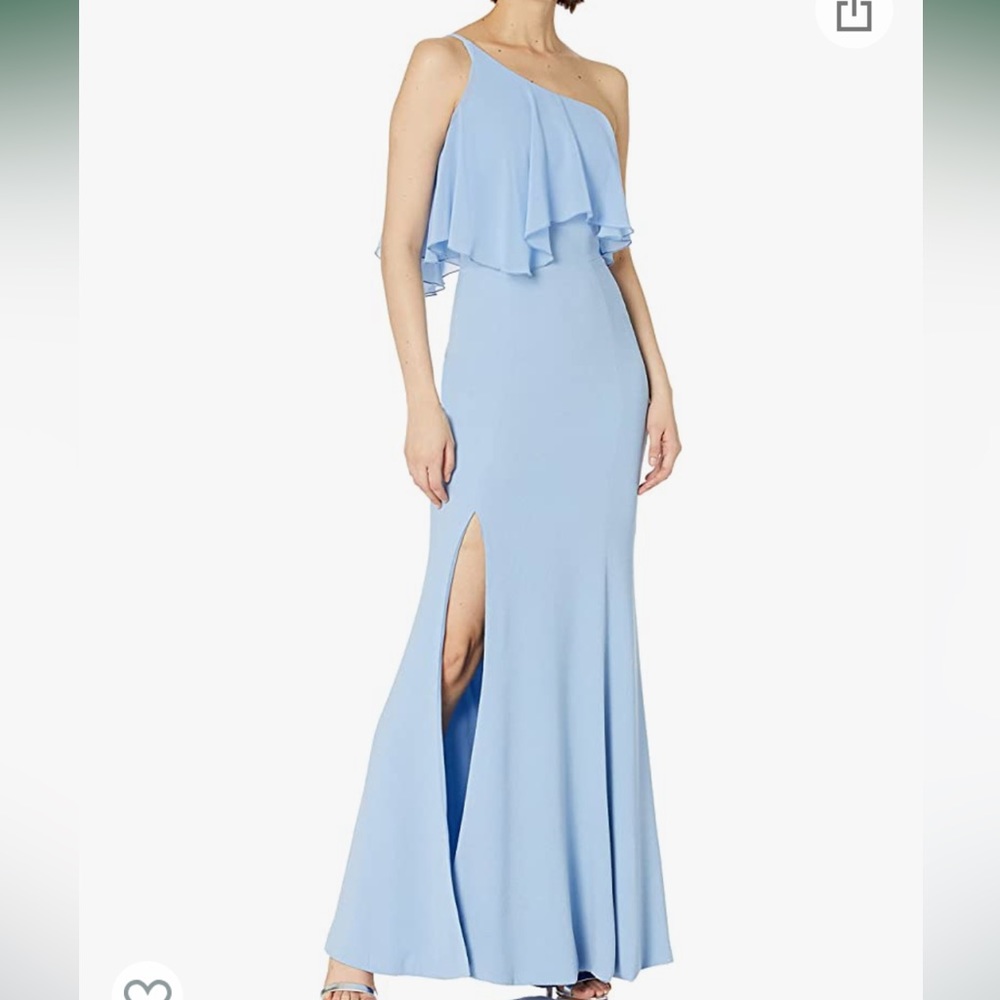 Dress the Population Blue Ruffle One Shoulder Dress